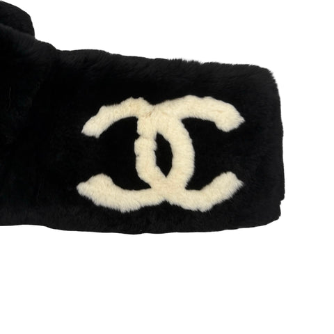 【美品】 CHANEL シャネル MUFFLER マフラー ファー ブラック 100％ラビット 中古 BLACK 100％RABBIT 小物