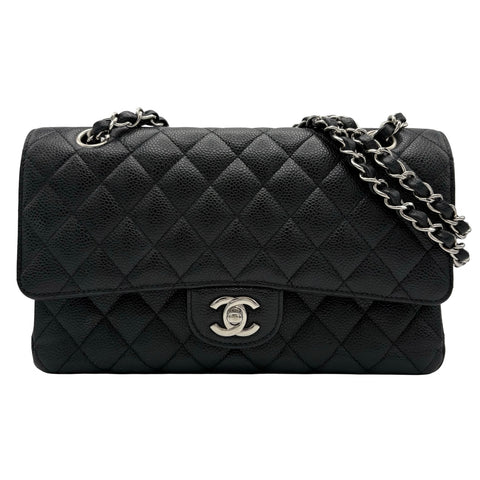 【中古】 CHANEL シャネル MATELASSE 25 BAG マトラッセ 25 ダブルフラップ ショルダーバッグ 26番台(2018年) ブラック キャビアスキン 中古 USED バッグ