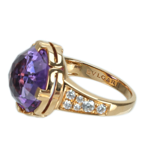 【中古】BVLGARI ブルガリ K18PG AMETHYST RING アメジスト バレンテシ カクテルリング DIA 7.8g #11 ONE PRICE