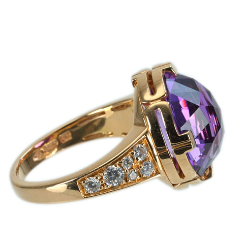 【中古】BVLGARI ブルガリ K18PG AMETHYST RING アメジスト バレンテシ カクテルリング DIA 7.8g #11 ONE PRICE