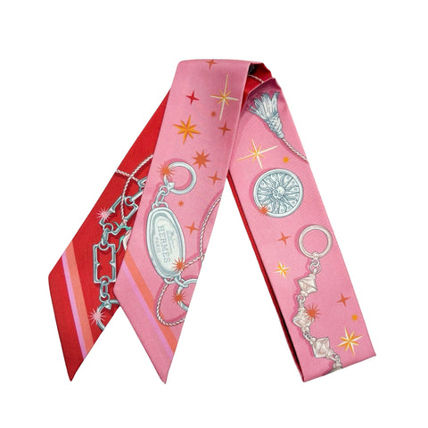 【新品未使用】 Hermes エルメス 《セ・ラ・フェット》 ツイリー ローズ・ボンボン/オレンジ/レッド シルク100％ 新品未使用