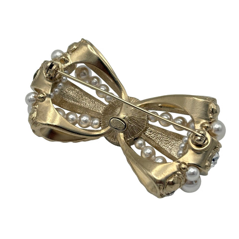 【中古】 CHANEL シャネル BROOCH リボン ブローチ  GP/フェイクパール/ラインストーン 中古