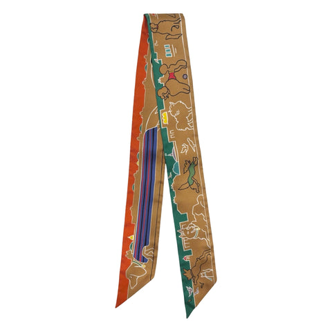 【中古】 Hermes エルメス TWILLY ツイリー《パリジャンの犬》 小物 ブラウン系 シルク100% 中古