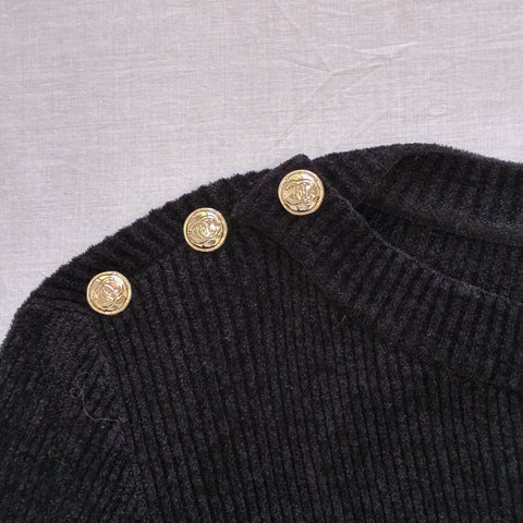 【美品】 CHANEL シャネル SWEATER ココ金ボタン付きニットセーター 40 USED 中古 2020年 CLOTHES 洋服