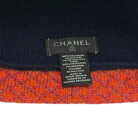 【美品】 CHANEL シャネル GLOVES HAT SET ニット帽 手袋 ２点セット 小物 ネイビー、オレンジ系  中古