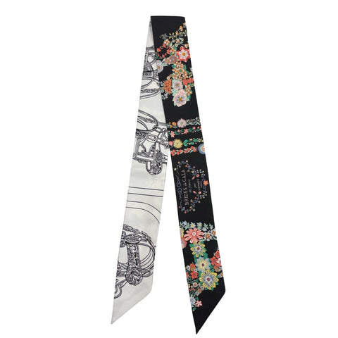 【新品未使用】 Hermes エルメス TWILLY ツイリー《ブリッド・ドゥ・ガラ・アン・フルール＆アイライナー》 TWILLY ブラック/ホワイト/マルチカラー シルク100％ 新品未使用