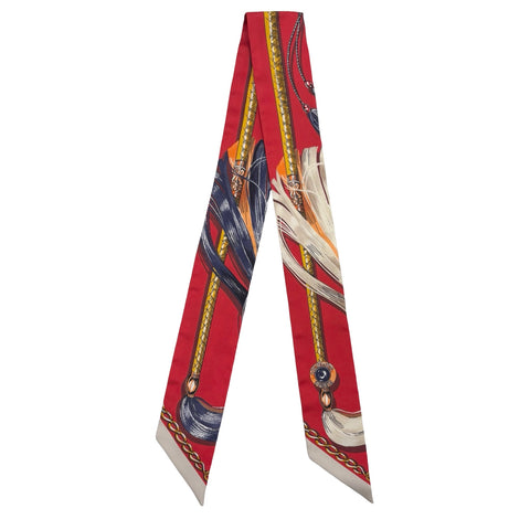 【新品未使用】 Hermes エルメス TWILLY ツイリー《騎馬行進》 TWILLY ルージュヴィフ/クリーム/ブルー シルク100％ 新品未使用 Rouge Vif / Creme / Bleu SILK100%