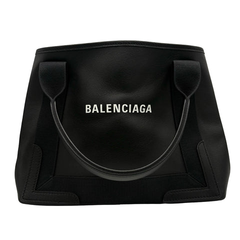 【中古】 BALENCIAGA バレンシアガ NAVY CABAS ネイビーカバス ハンドバッグ トートバッグ ブラック レザー 中古 USED バッグ