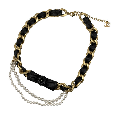 【中古】 CHANEL シャネル CHAIN BELT チェーンベルト BELT GP/レザー/模造真珠 中古