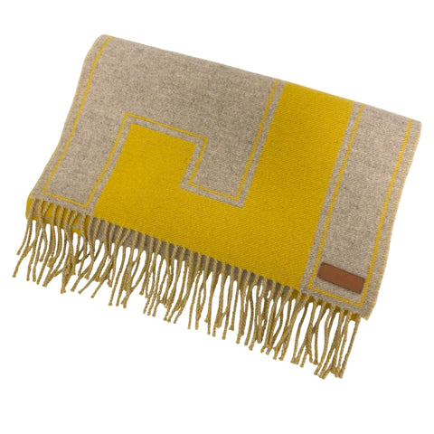 【美品】 Hermes エルメス カシミヤマフラー カザック クレ ドゥ H マフラー MUFFLER  SCARF イエロー カシミヤ100% 中古 YELLOW 100%CASHMERE