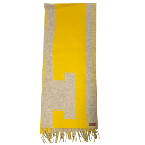 【美品】 Hermes エルメス カシミヤマフラー カザック クレ ドゥ H マフラー MUFFLER  SCARF イエロー カシミヤ100% 中古 YELLOW 100%CASHMERE