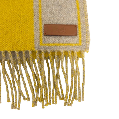 【美品】 Hermes エルメス カシミヤマフラー カザック クレ ドゥ H マフラー MUFFLER  SCARF イエロー カシミヤ100% 中古 YELLOW 100%CASHMERE