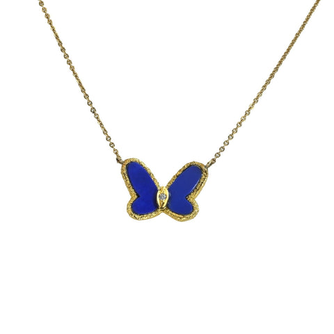 【中古】Van Cleef＆Arpels K18YG  PAPILLON NECKLACE パピヨンラピスラズリ ネックレス 5.1ｇ レディース
