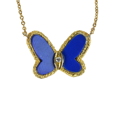 【中古】Van Cleef＆Arpels K18YG  PAPILLON NECKLACE パピヨンラピスラズリ ネックレス 5.1ｇ レディース