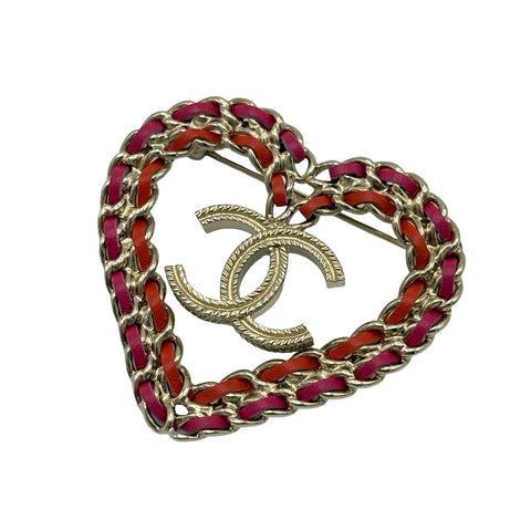 【中古】CHANEL シャネル BROOCH ブローチ レッド/ピンク/ゴールド 中古