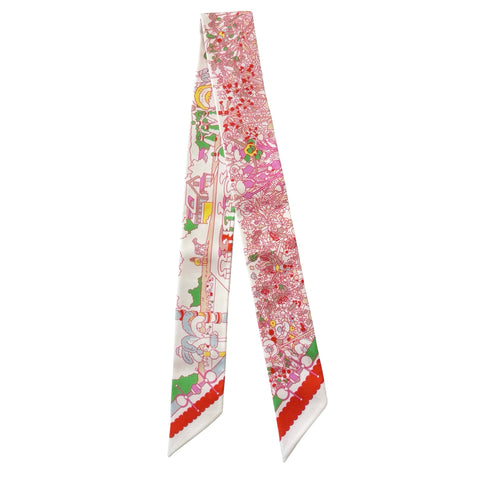 【新品未使用】 Hermes エルメス  ツイリー《ポニー・ピット・ストップ》 TWILLY 白 / ピンク / マルチカラー シルク100% 新品未使用