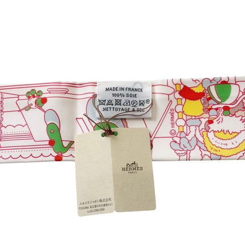 【新品未使用】 Hermes エルメス  ツイリー《ポニー・ピット・ストップ》 TWILLY 白 / ピンク / マルチカラー シルク100% 新品未使用