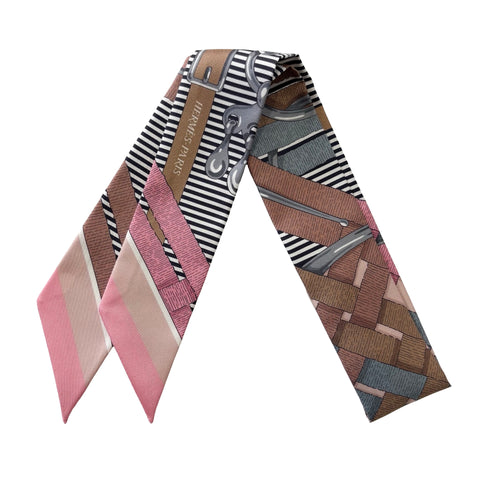 【新品未使用】 Hermes エルメス ツイリー《馬銜・シュミーズ》 ツイリー ヴュー・ローズ / グレー / キャメル シルク100% 新品未使用