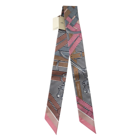 【新品未使用】 Hermes エルメス ツイリー《馬銜・シュミーズ》 ツイリー ヴュー・ローズ / グレー / キャメル シルク100% 新品未使用