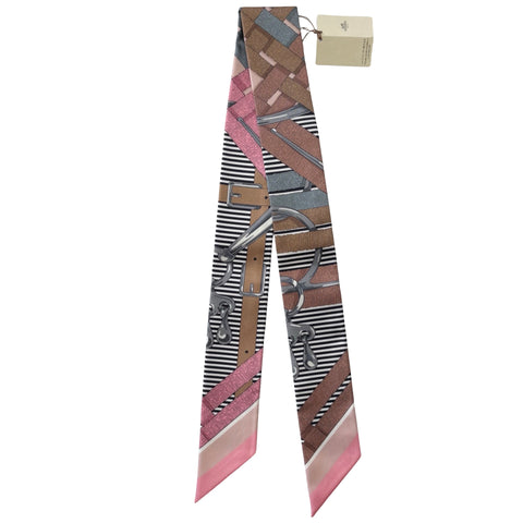 【新品未使用】 Hermes エルメス ツイリー《馬銜・シュミーズ》 ツイリー ヴュー・ローズ / グレー / キャメル シルク100% 新品未使用