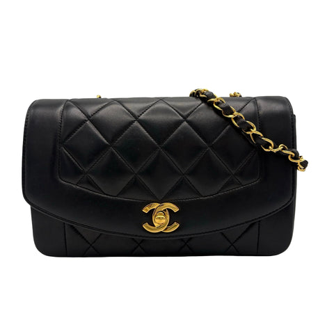 【中古】CHANEL シャネル MATELASSE DIANA FLAP マトラッセ ダイアナフラップ ショルダーバッグ 3番台(1996年) ブラック ラムスキン 中古 USED バッグ
