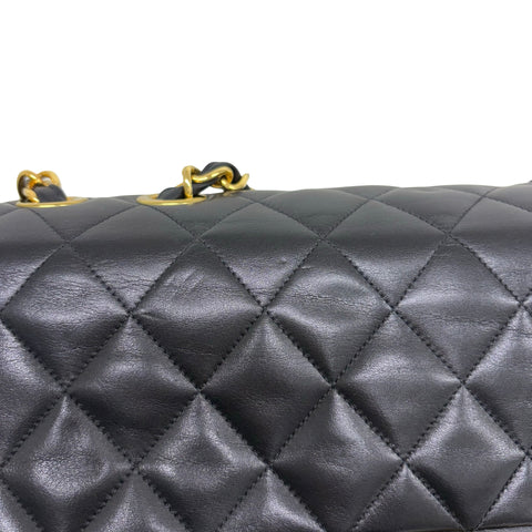 【中古】 CHANEL シャネル JUMBO CLASSIC FLAP デカマトラッセ ショルダーバッグ 3番台(1995年) ブラック ラムスキン ヴィンテージ 中古 USED バッグ