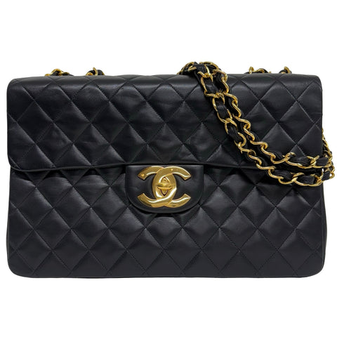【中古】 CHANEL シャネル JUMBO CLASSIC FLAP デカマトラッセ ショルダーバッグ 3番台(1995年) ブラック ラムスキン ヴィンテージ 中古 USED バッグ