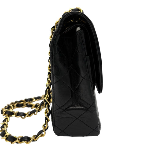 【中古】CHANEL シャネル PARIS LIMITED MATELASSE  DOUBLE FLAP パリ限定 マトラッセ ダブルフラップ ショルダーバッグ 1番台(1990年) ブラック ラムスキン ヴィンテージ 中古 USED バッグ