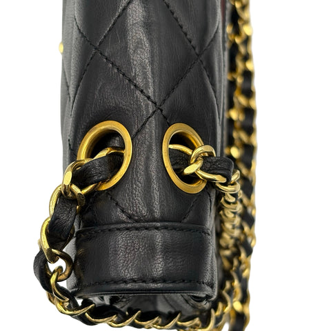 【中古】CHANEL シャネル PARIS LIMITED MATELASSE  DOUBLE FLAP パリ限定 マトラッセ ダブルフラップ ショルダーバッグ 1番台(1990年) ブラック ラムスキン ヴィンテージ 中古 USED バッグ