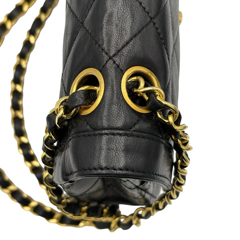 【中古】CHANEL シャネル PARIS LIMITED MATELASSE  DOUBLE FLAP パリ限定 マトラッセ ダブルフラップ ショルダーバッグ 1番台(1990年) ブラック ラムスキン ヴィンテージ 中古 USED バッグ