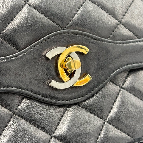 【中古】CHANEL シャネル PARIS LIMITED MATELASSE  DOUBLE FLAP パリ限定 マトラッセ ダブルフラップ ショルダーバッグ 1番台(1990年) ブラック ラムスキン ヴィンテージ 中古 USED バッグ