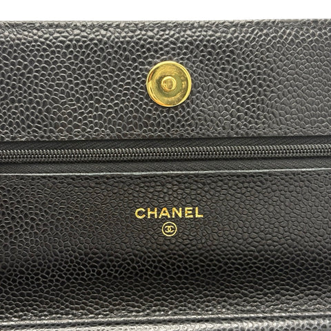 【中古】 CHANEL シャネル チェーンウォレット CHAIN WALLET 29番台(2019-2020年) ブラック キャビアスキン 中古 USED バッグ