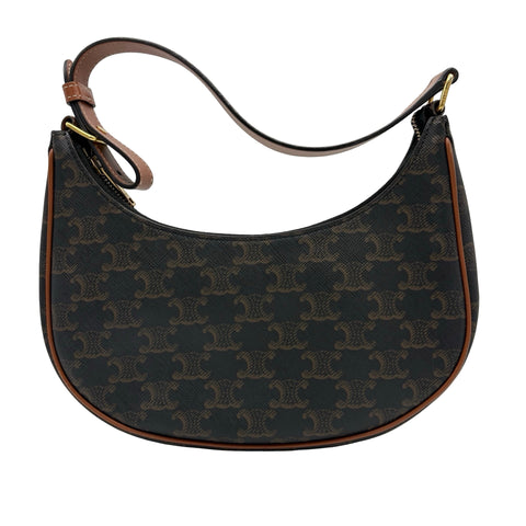 【中古】 CELINE セリーヌ AVA TRIOMPHE アヴァ トリオンフ  ショルダーバッグ ブラウン キャンバス カーフスキン USED USED バッグ