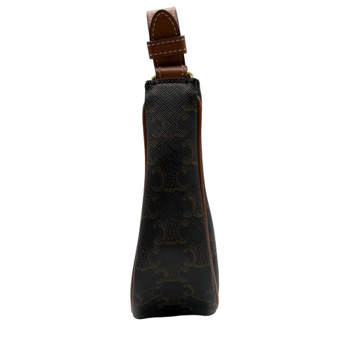 【中古】 CELINE セリーヌ AVA TRIOMPHE アヴァ トリオンフ  ショルダーバッグ ブラウン キャンバス カーフスキン USED USED バッグ