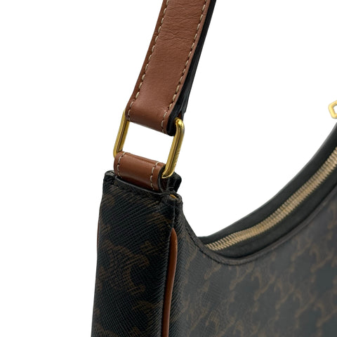 【中古】 CELINE セリーヌ AVA TRIOMPHE アヴァ トリオンフ  ショルダーバッグ ブラウン キャンバス カーフスキン USED USED バッグ