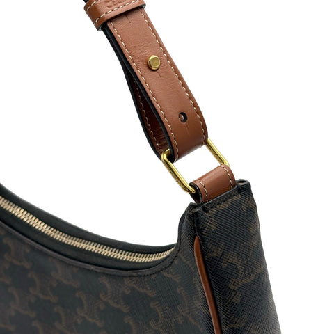 【中古】 CELINE セリーヌ AVA TRIOMPHE アヴァ トリオンフ  ショルダーバッグ ブラウン キャンバス カーフスキン USED USED バッグ