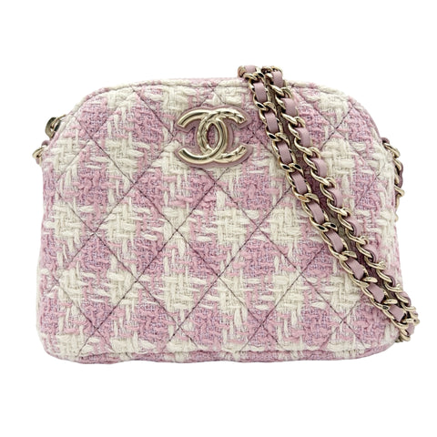 【美品】 CHANEL シャネル MINI SHOULDER BAG ミニショルダーバッグ ランダム番(2021年~) ピンク ツイード 中古 USED バッグ