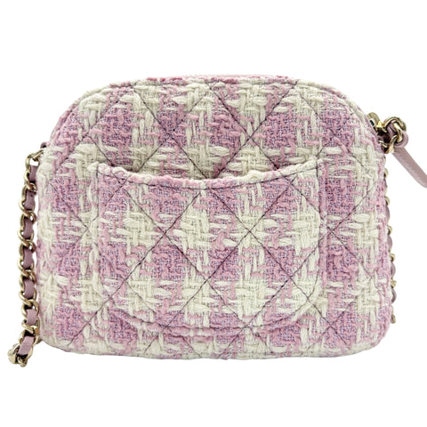 【美品】 CHANEL シャネル MINI SHOULDER BAG ミニショルダーバッグ ランダム番(2021年~) ピンク ツイード 中古 USED バッグ