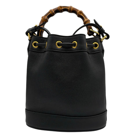 【中古】 GUCCI グッチ BAMBOO DIANA 2WAY DRAWSTRING BAG バンブー ダイアナ 2WAY巾着バッグ ショルダーバッグブラック レザー 中古 USED バッグ