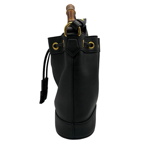 【中古】 GUCCI グッチ BAMBOO DIANA 2WAY DRAWSTRING BAG バンブー ダイアナ 2WAY巾着バッグ ショルダーバッグブラック レザー 中古 USED バッグ