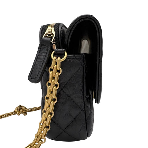 【美品】 CHANEL シャネル MINI CHAIN SHOULDER BAG ミニチェーンショルダーバッグ チェーンウォレット ランダム番(2021年~) ブラック ラムスキン 中古 USED バッグ