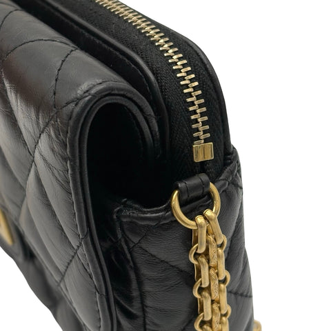 【美品】 CHANEL シャネル MINI CHAIN SHOULDER BAG ミニチェーンショルダーバッグ チェーンウォレット ランダム番(2021年~) ブラック ラムスキン 中古 USED バッグ