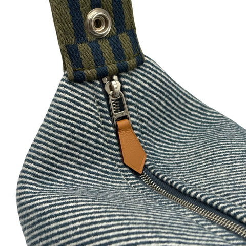 【美品】 Hermes エルメス BRIDE A BRAC PM ブリッドアブラックPM ハンドバッグ カーキ/ブルー コットンキャンバス 中古 USED バッグ