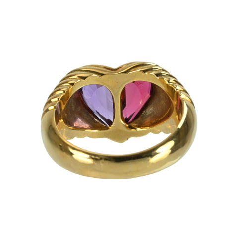 【中古】BVLGARI ブルガリ K18YG DOPPIO BACHELORETTEドッピオバチェラート アメジスト ピンクトルマリンリング 9.7g #11.5