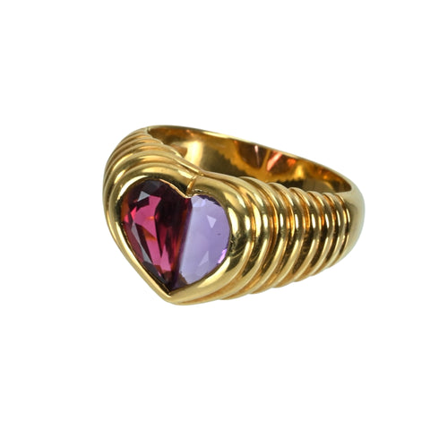 【中古】BVLGARI ブルガリ K18YG DOPPIO BACHELORETTEドッピオバチェラート アメジスト ピンクトルマリンリング 9.7g #11.5