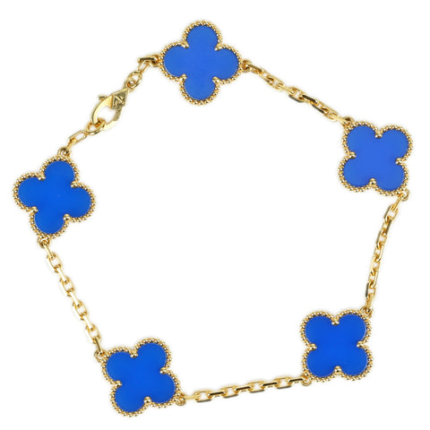 【美品】Van Cleef＆Arpels ヴァンクリーフ＆アーペル K18PG VINTAGE ALHAMBRA BRACELT ヴィンテージアルハンブラ ブルーアゲート ブレスレット11.7g