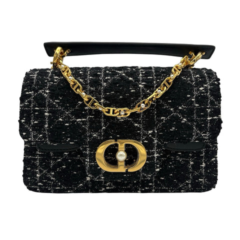 【美品】 Christian Dior クリスチャン ディオール JOLLY MINI ジョリー トップハンドルバッグ スモール ショルダーバッグ ブラック ツイード 美品 USED バッグ