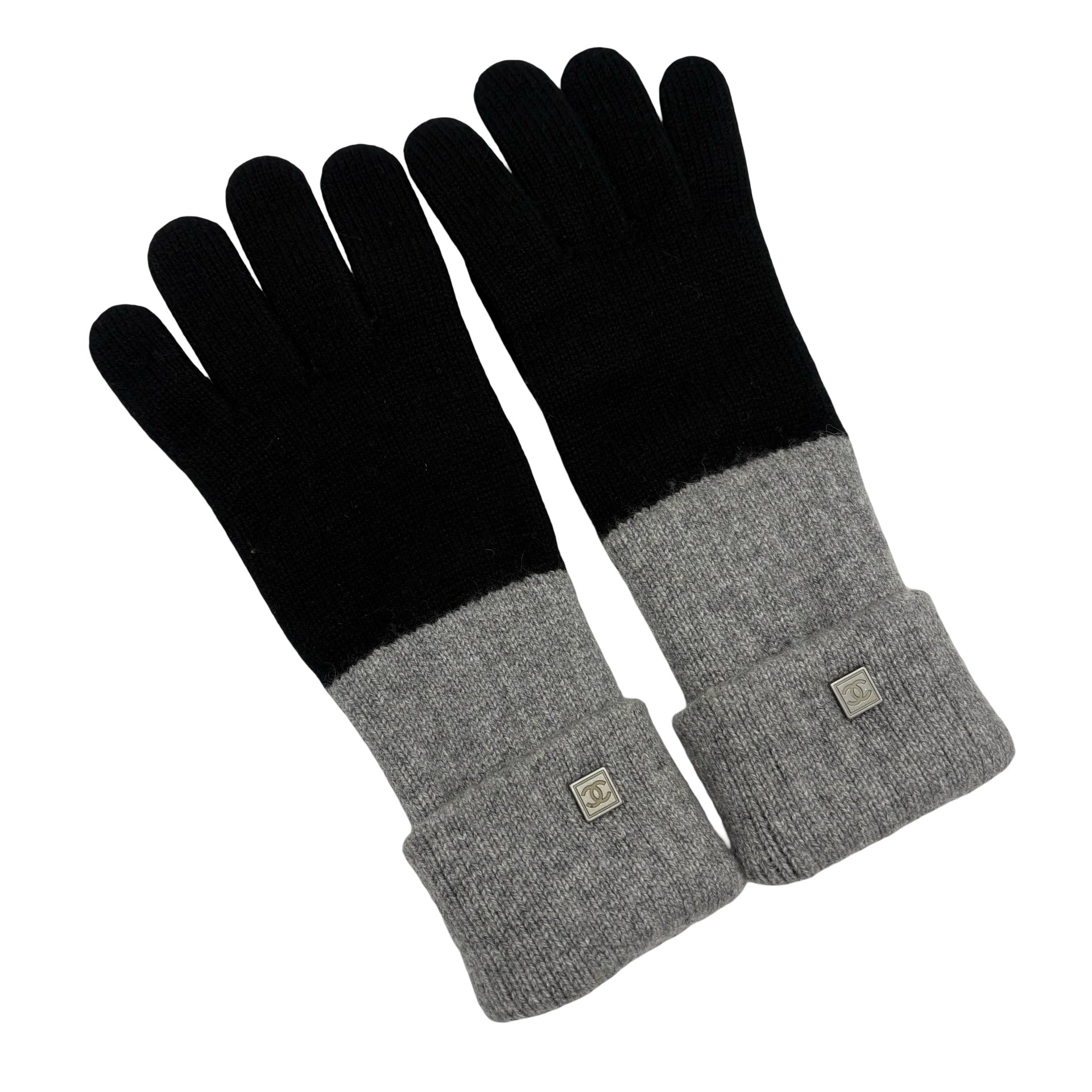 中古】 CHANEL シャネル GLOVES 手袋 小物 ブラック/グレー カシミヤ