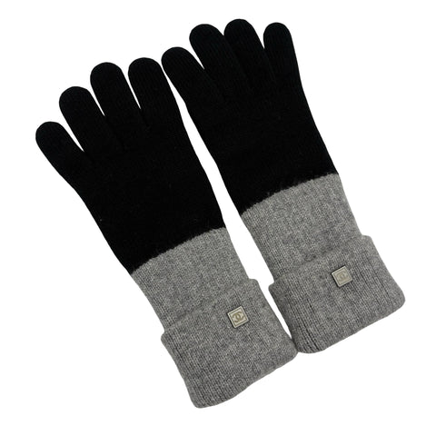 【中古】 CHANEL シャネル GLOVES 手袋 小物 ブラック/グレー カシミヤ100% USED
