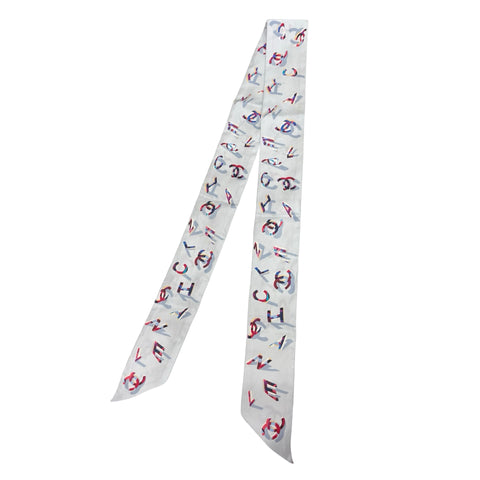 【中古】CHANEL シャネル TWILLY ツイリー スカーフ 水色系 シルク 中古